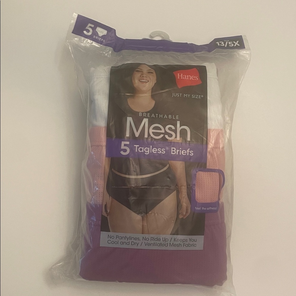 Hanes Just My Size Mesh Tagless Briefs 5-Pack - White, Pink, Purple Size 12/5X